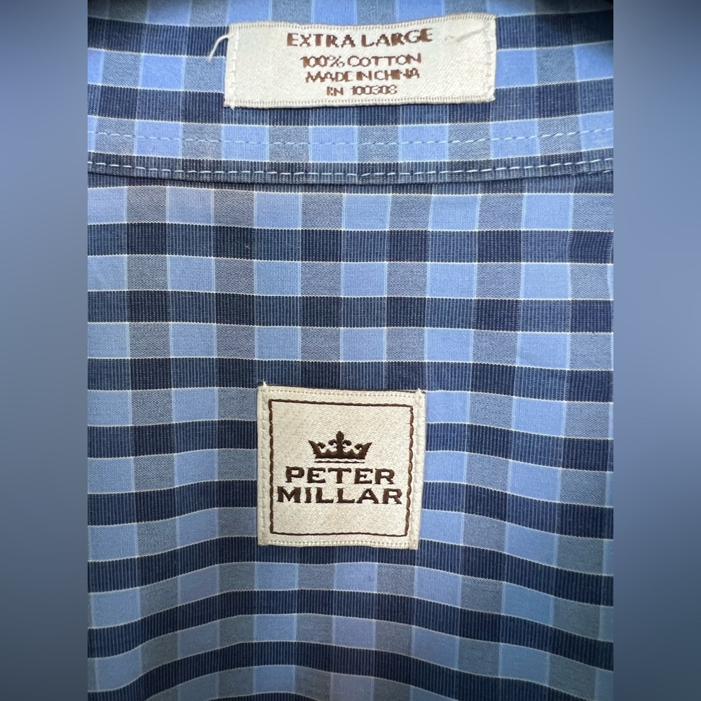 💙 EUC PETER MILLAR Blue Plaid Button Down Shirt | Men’s XL - Picture 7 of 8